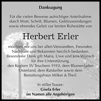 Traueranzeige von Herbert Erler von Mitteldeutsche Zeitung Weißenfels