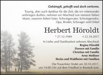 Traueranzeige von Herbert Höroldt von Mitteldeutsche Zeitung Sangerhausen