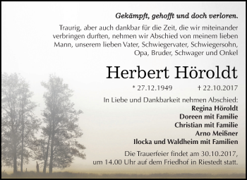 Traueranzeige von Herbert Höroldt von Super Sonntag SGH Mansf. Land