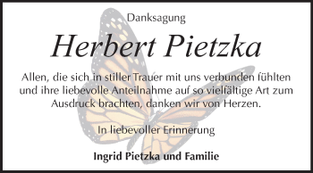 Traueranzeige von Herbert Pietzka von Mitteldeutsche Zeitung Dessau-Roßlau