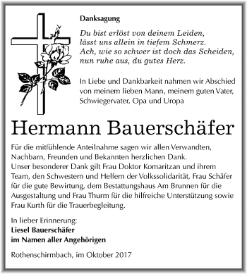 Traueranzeige von Hermann Bauerschäfer von Mitteldeutsche Zeitung