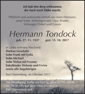 Traueranzeige von Hermann Tondock von Super Sonntag Merseburg