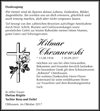 Traueranzeige von Hilmar Chrzanowski von Mitteldeutsche Zeitung Merseburg/Querfurt