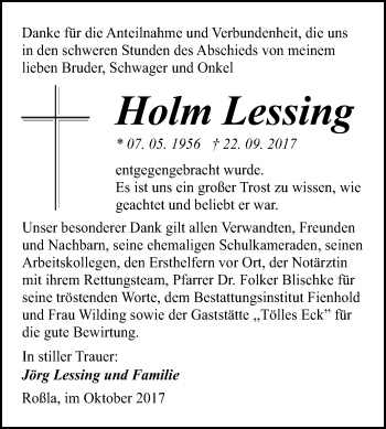 Traueranzeige von Holm Lessing von Mitteldeutsche Zeitung