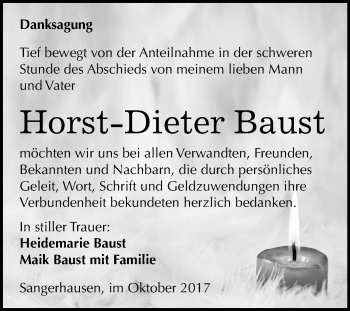 Traueranzeige von Horst-Dieter Baust von Mitteldeutsche Zeitung Sangerhausen