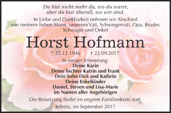 Traueranzeige von Horst Hofmann von WVG - Wochenspiegel Bitterfeld