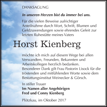 Traueranzeige von Horst Kienberg von Mitteldeutsche Zeitung Bernburg