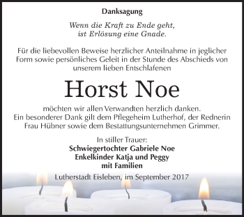 Traueranzeige von Horst Noe von Mitteldeutsche Zeitung