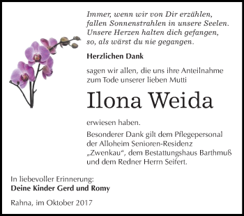 Traueranzeige von Ilona Weida von Mitteldeutsche Zeitung Weißenfels