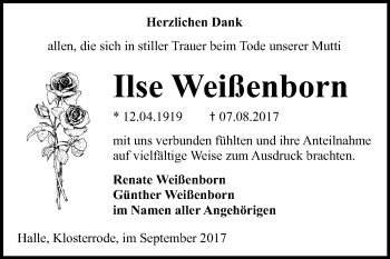 Traueranzeige von Ilse Weißenborn von Mitteldeutsche Zeitung