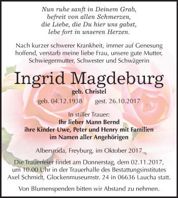 Traueranzeige von Ingrid Magdeburg von Mitteldeutsche Zeitung