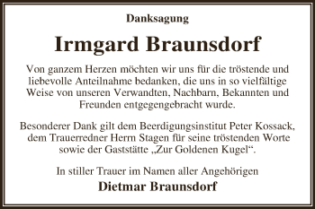 Traueranzeige von Irmgard Braunsdorf von WVG - Wochenspiegel Dessau / Köthen