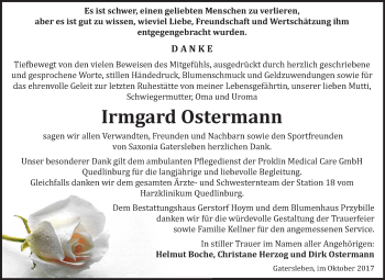 Traueranzeige von Irmgard Ostermann von Mitteldeutsche Zeitung Aschersleben