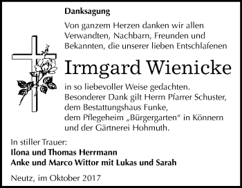 Traueranzeige von Irmgard Wienicke von Mitteldeutsche Zeitung Halle/Saalkreis