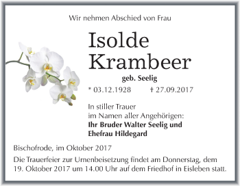 Traueranzeige von Isolde Krambeer von Mitteldeutsche Zeitung