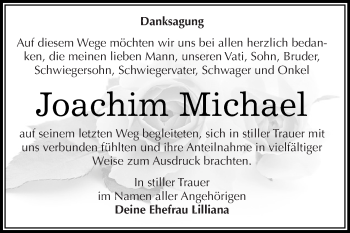 Traueranzeige von Joachim Michael von WVG - Wochenspiegel Dessau / Köthen