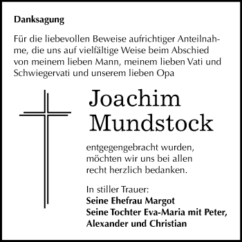 Traueranzeige von Joachim Mundstock von Mitteldeutsche Zeitung