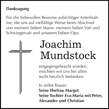 Traueranzeige von Joachim Mundstock von Super Sonntag Zeitz