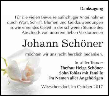Traueranzeige von Johann Schöner von WVG - Wochenspiegel Merseburg