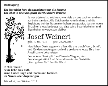 Traueranzeige von Josef Weinert von Mitteldeutsche Zeitung