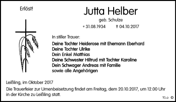 Traueranzeige von Jutta Helber von Mitteldeutsche Zeitung Weißenfels