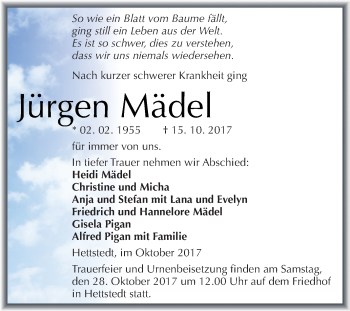 Traueranzeige von Jürgen Mädel von Super Sonntag SGH Mansf. Land