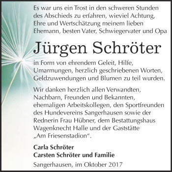 Traueranzeige von Jürgen Schröter von Super Sonntag SGH Mansf. Land