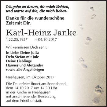 Traueranzeige von Karl-Heinz Janke von Mitteldeutsche Zeitung