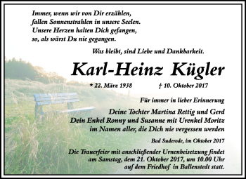 Traueranzeige von Karl-Heinz Kügler von Mitteldeutsche Zeitung Quedlinburg