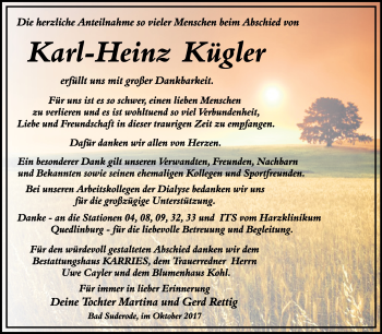 Traueranzeige von Karl-Heinz Kügler von Mitteldeutsche Zeitung Quedlinburg