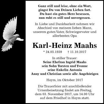 Traueranzeige von Karl-Heinz Maahs von Mitteldeutsche Zeitung Aschersleben
