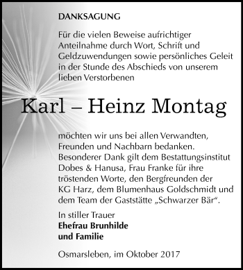 Traueranzeige von Karl-Heinz Montag von Mitteldeutsche Zeitung Bernburg