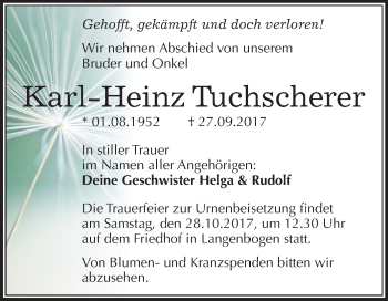 Traueranzeige von Karl-Heinz Tuchscherer von Mitteldeutsche Zeitung Halle/Saalkreis