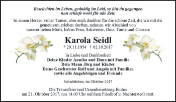 Traueranzeige von Karola Seidl von Mitteldeutsche Zeitung Quedlinburg