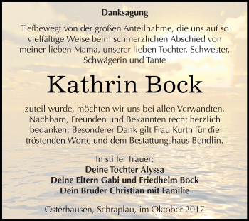 Traueranzeige von Kathrin Bock von Super Sonntag SGH Mansf. Land