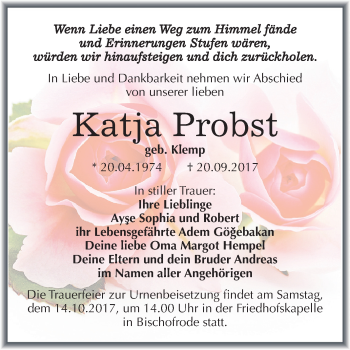 Traueranzeige von Katja Probst von Mitteldeutsche Zeitung
