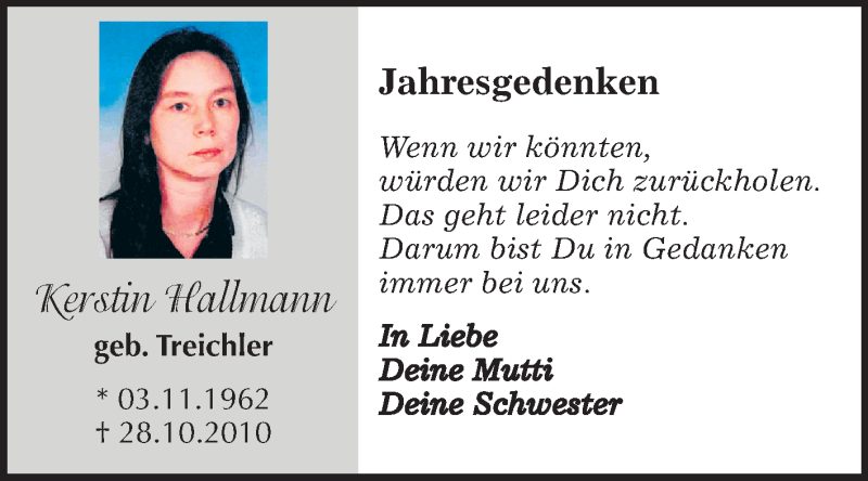  Traueranzeige für Kerstin Hallmann vom 28.10.2017 aus Mitteldeutsche Zeitung