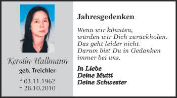Traueranzeige von Kerstin Hallmann von Super Sonntag Wittenberg