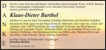 Traueranzeige von Klaus-Dieter Barthel von Super Sonntag Aschersleben