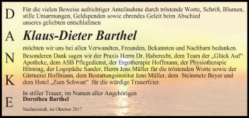Traueranzeige von Klaus-Dieter Barthel von Mitteldeutsche Zeitung Aschersleben