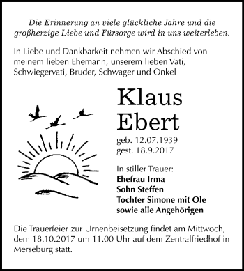 Traueranzeige von Klaus Ebert von WVG - Wochenspiegel Merseburg