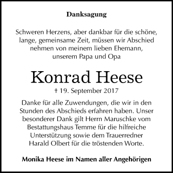 Traueranzeige von Konrad Heese von Mitteldeutsche Zeitung Bitterfeld