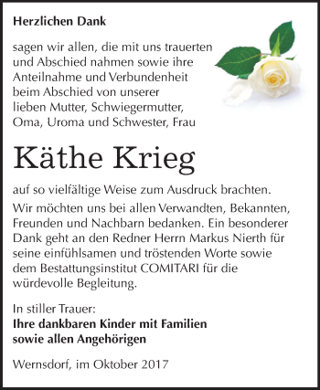 Traueranzeige von Käthe Krieg von Mitteldeutsche Zeitung Weißenfels