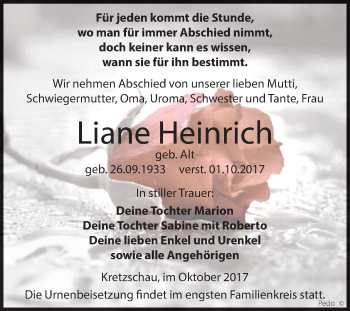 Traueranzeige von Liane Heinrich von Mitteldeutsche Zeitung Zeitz