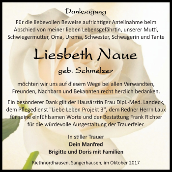 Traueranzeige von Liesbeth Naue von Mitteldeutsche Zeitung