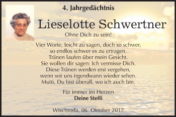 Traueranzeige von Lieselotte Schwertner von Mitteldeutsche Zeitung