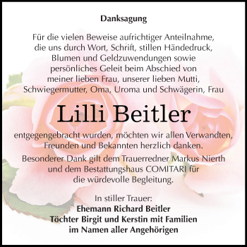 Traueranzeige von Lilli Beitler von Super Sonntag Zeitz