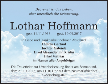 Traueranzeige von Lothar Hoffmann von Mitteldeutsche Zeitung Merseburg/Querfurt