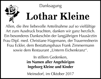 Traueranzeige von Lothar Kleine von Mitteldeutsche Zeitung Dessau-Roßlau