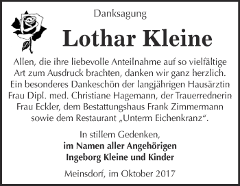 Traueranzeige von Lothar Kleine von WVG - Wochenspiegel Dessau / Köthen